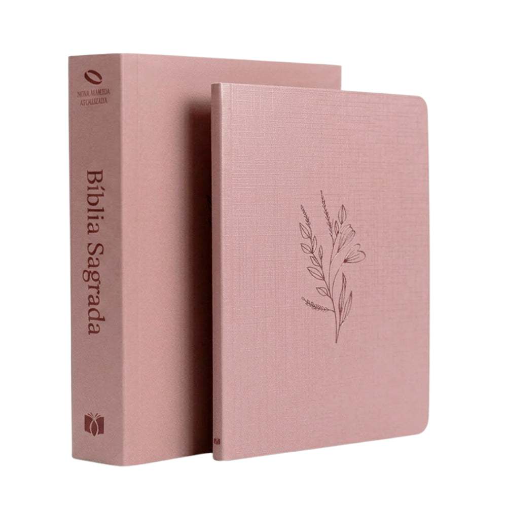 Kit Livro Bloco de Anotações + Bíblia Sagrada Flor Minimalista Marrom | NAA | Letra Normal | Capa Ilustr