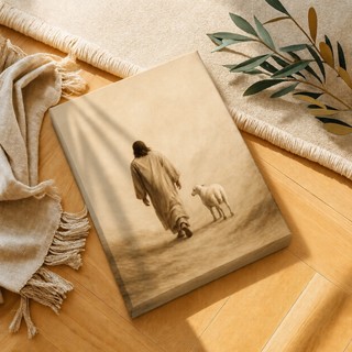 Quadro Decorativo Jesus Ovelha Cordeiro Caminho Cristão Fé Esperança Pastoreio Simbologia Religiosa