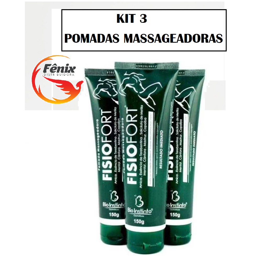 Kit 3 Pomadas Para Massagem FisioFort Bio Instinto 150g  Alívio Muscular Desodorante Natural