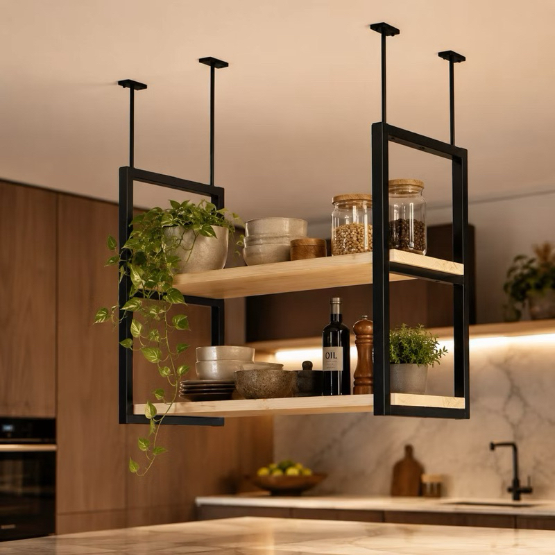 Prateleira 3 Suportes Duplo Estilo Industrial Parede Teto 60x28 cm Versátil Decoração Multiuso Forte