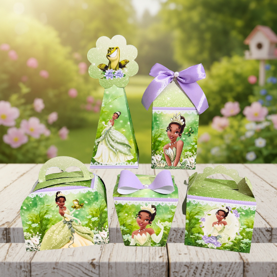 Kit caixinhas personalizadas Princesa Tiana / lembrancinha de festa infantil (PEGUE E MONTE)