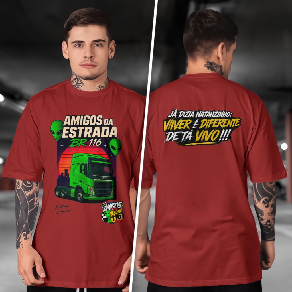 Camiseta Masculina Amigos da estrada F-C Estampada 100% Algodão Confortável Casual para o dia a dia