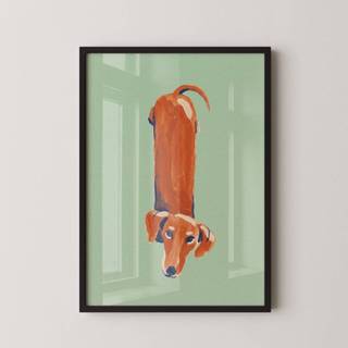 Quadro Decorativo Arte Minimalista Cachorro Salsicha Com Moldura