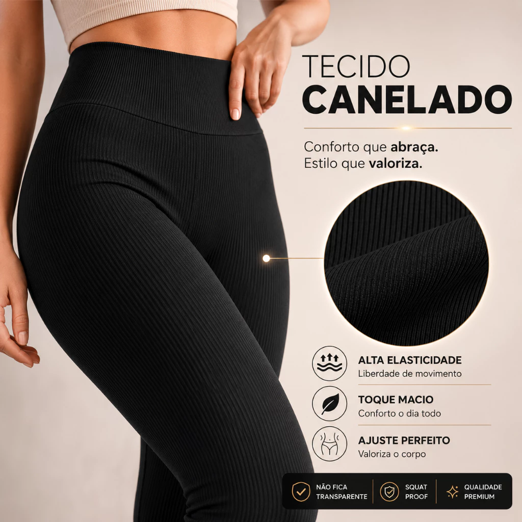 Legging Fitness Canelada Poliamida Virginia  Cintura Alta e Zero Transparência Academia — imagem 1