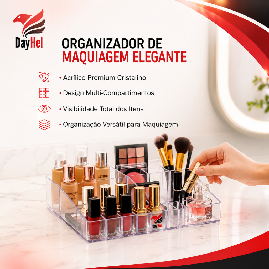 Organizador multiuso de mesa em acrílico transparente maquiagem escritório