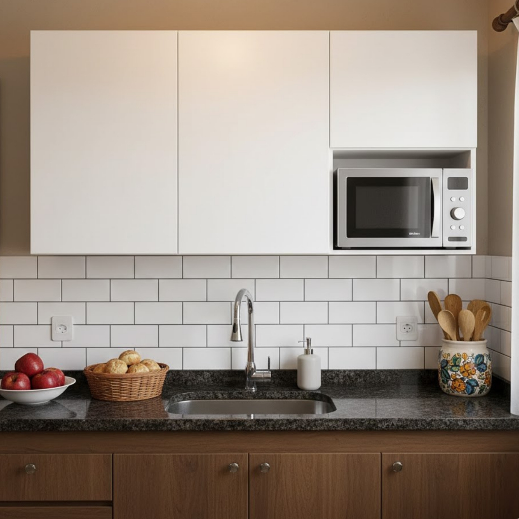 Armário Aéreo Multiuso Cozinha 120cm 3 Portas Nicho Microondas Suspenso MDF Premium