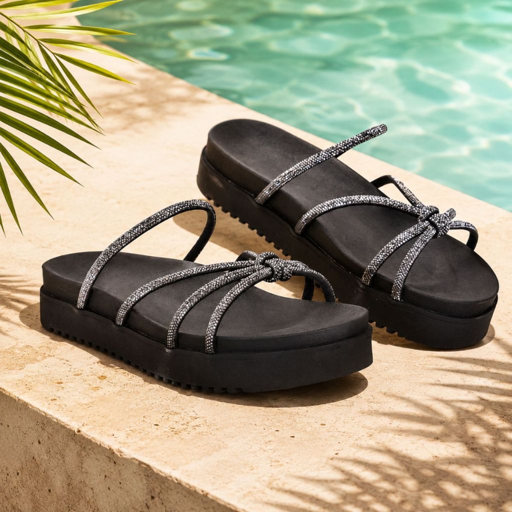Papete Feminina Birken Chinela de Strass Confortável Macia Leve Tratorada Chinelo de Dedo Blogueira Lançamento Tendência