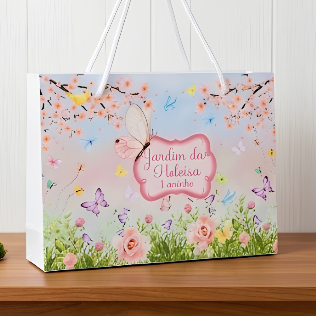sacola personalizada  /lembrancinha/ todos o temas jardim encantado/borboletas/jardim das flores  pegue e monte
