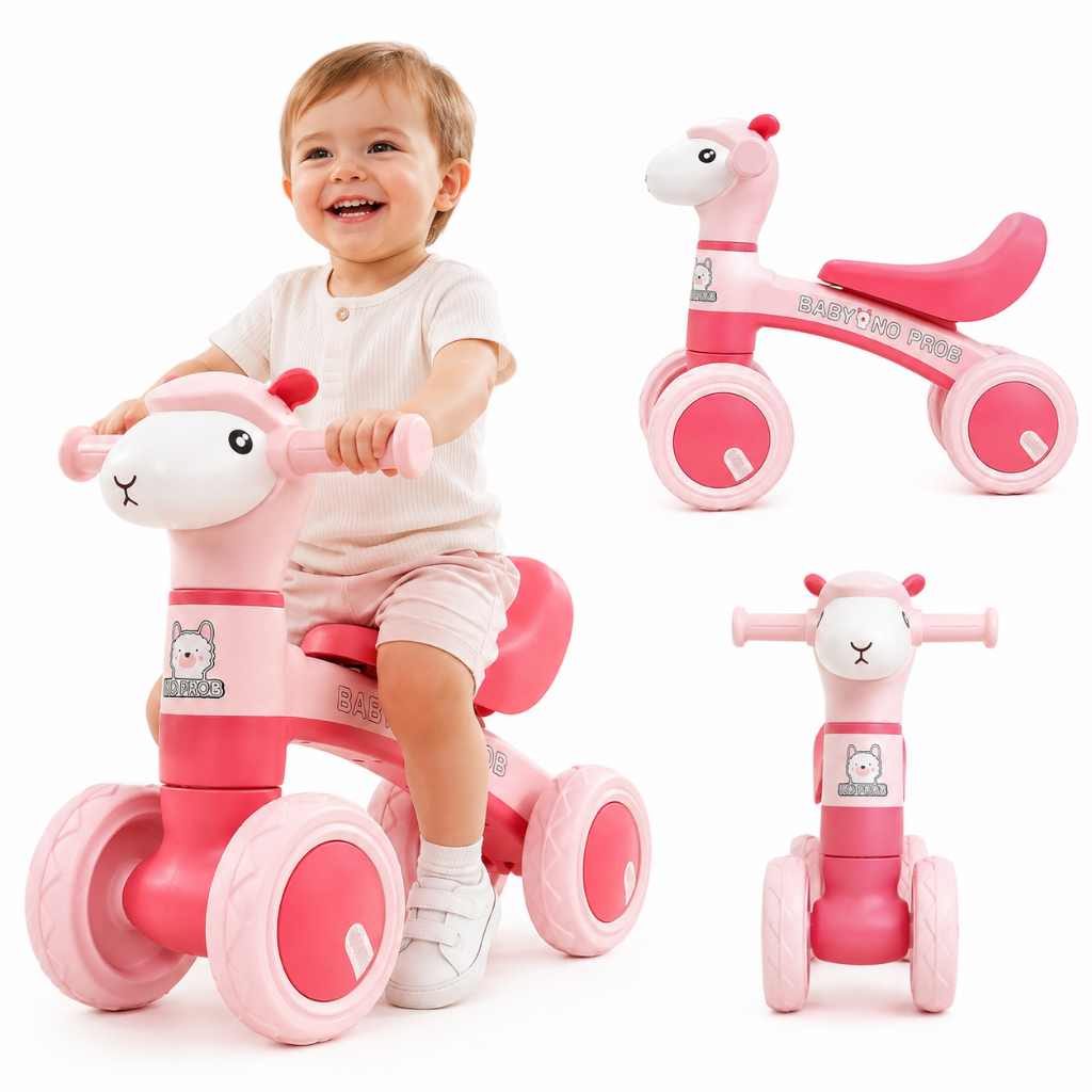 Bicicleta de Equilíbrio Andador Infantil Ovelha sem Pedal 4 Rodas Bebê Criança