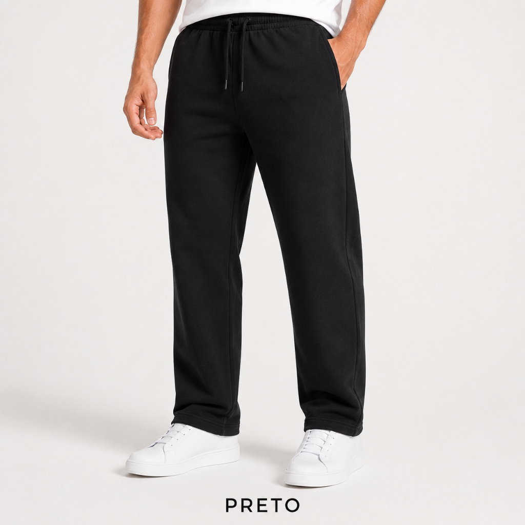 Calça Moletom Moletinho Masculina Jogger Reta Premium Academia Casual Bolso Cordão Elástico