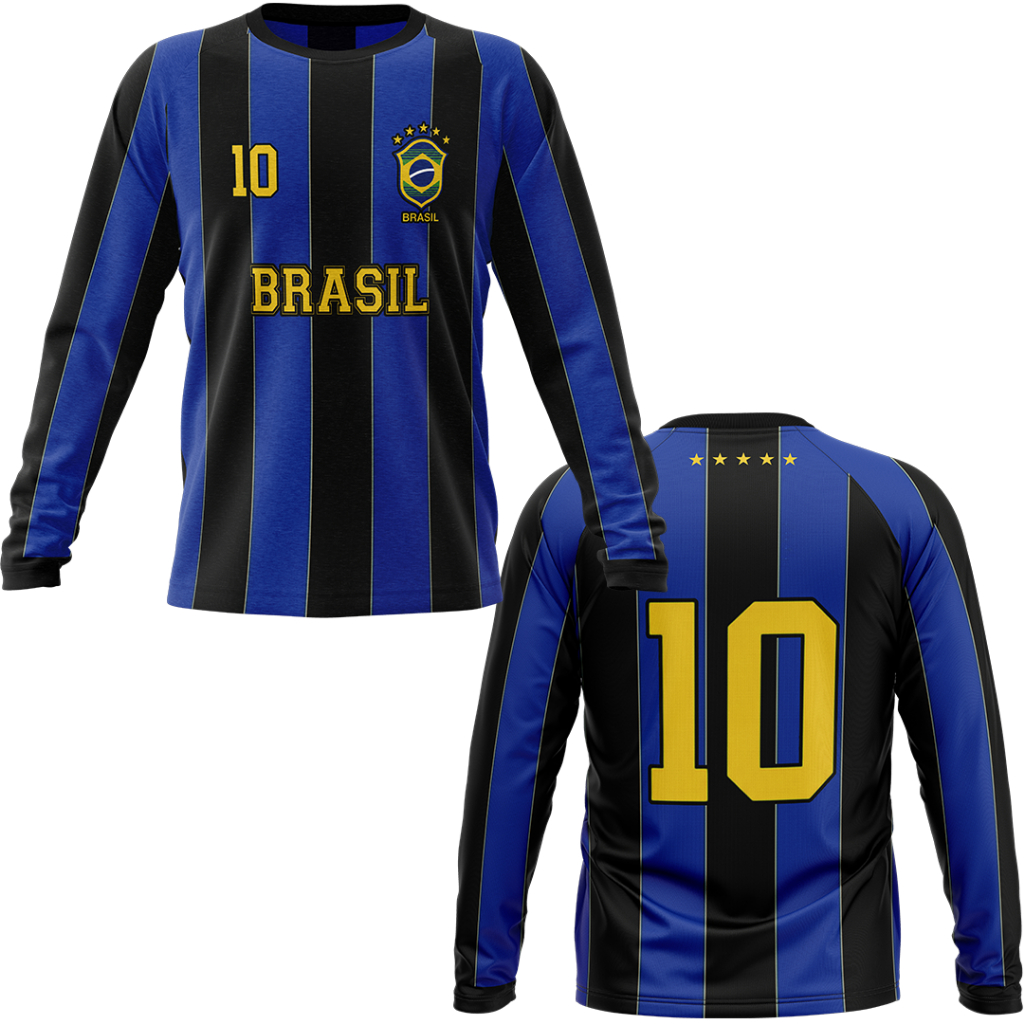 Camisa Camiseta do Brasil Manga Longa Retro World Cup Copa Do Mundo Cod : 014 2026