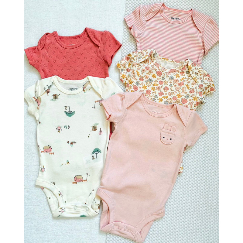 Kit Body Carters Manga Curta Menina Rosa Flores