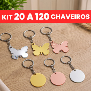 Kit Chaveiros de Acrílico Espelhado 4cm Borboleta ou Redondo, Sem Personalização