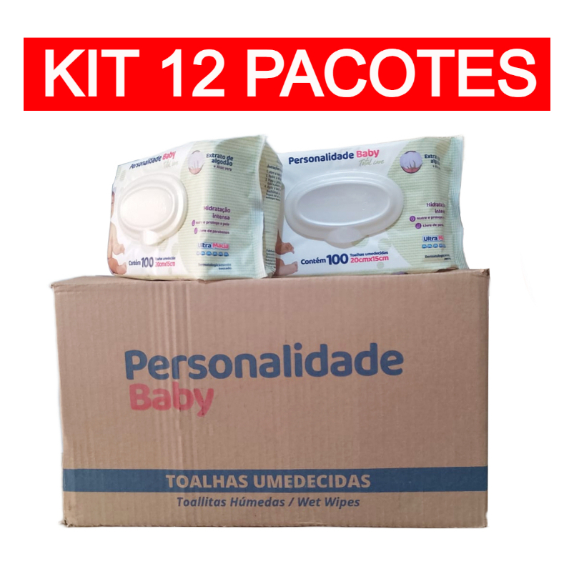 Kit 12 Pcts Toalha Umedecida Personalidade 100un cada - Total 1200un EQ.1