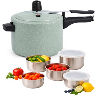 Panela de Pressão 4,5L Brinox Ceramic Life Vapt Antiaderente Com Jogo de 5 Potes Em Aço Inox