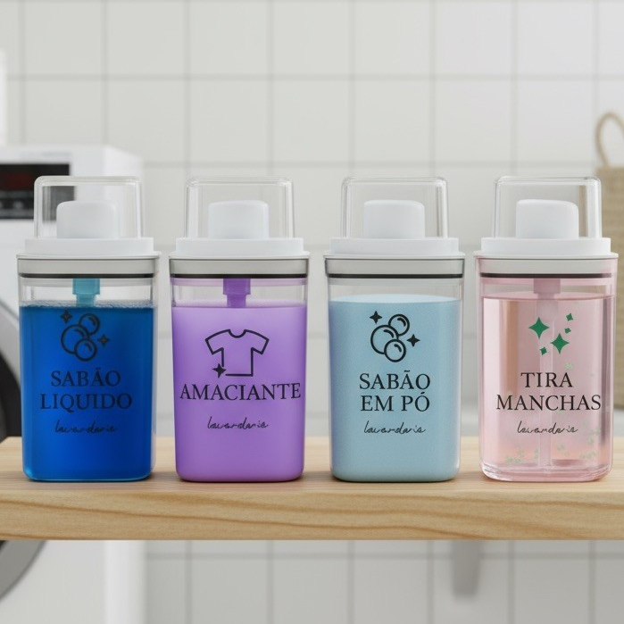Dispenser Organizador Lavanderia 1,5L Acrílico Porta Amaciante Sabão em Pó Sabon