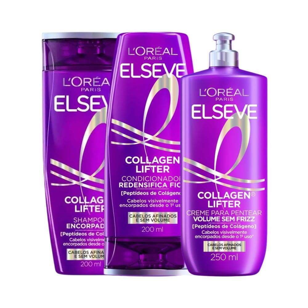 Kit Elseve Collagen Lifter Shampoo 200ml + Condicionador 200ml + Creme de Pentear 250ml