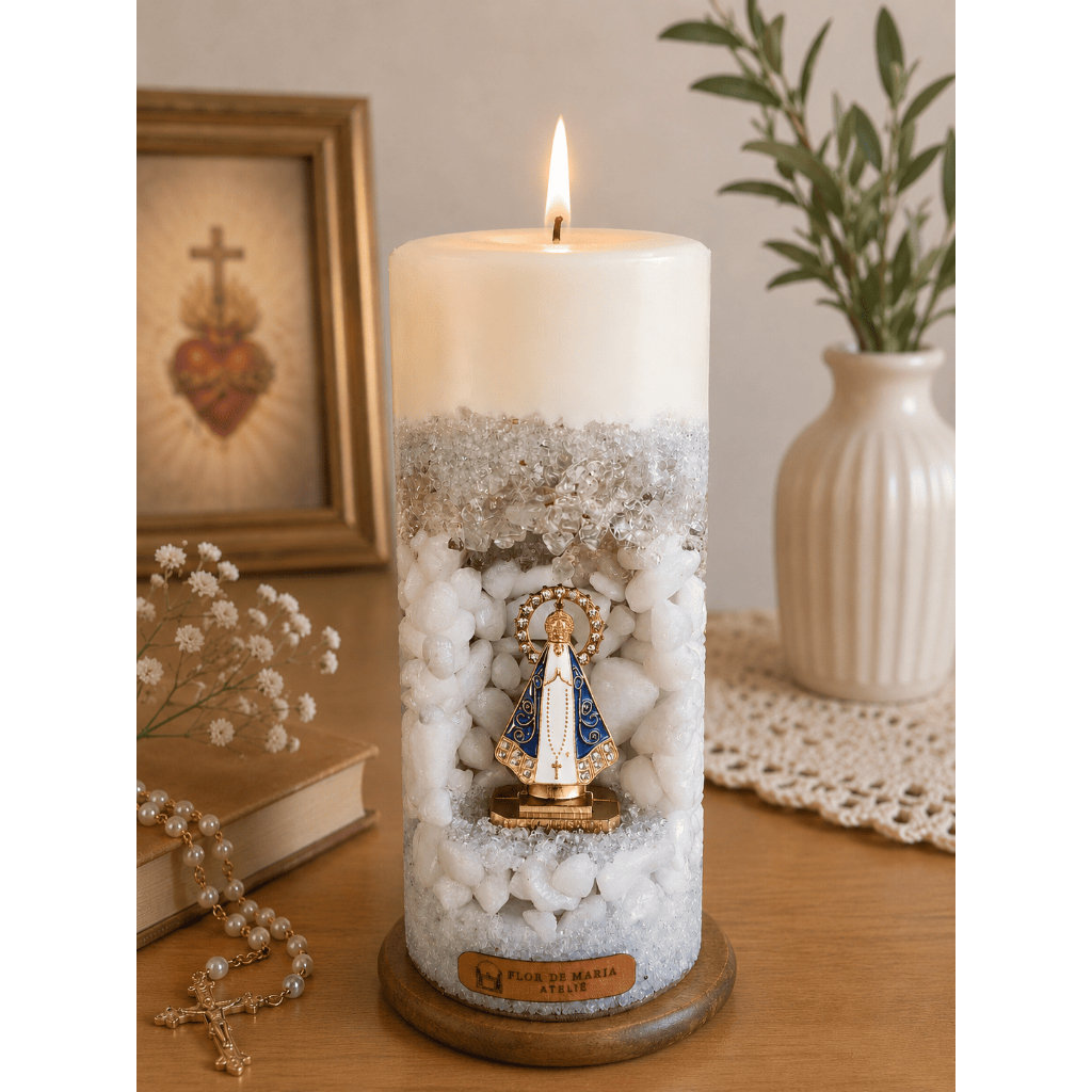 Vela Oratório Gruta Nossa Senhora Aparecida (Cor Branca) Perfumada Cera Vegetal e Essência Premium