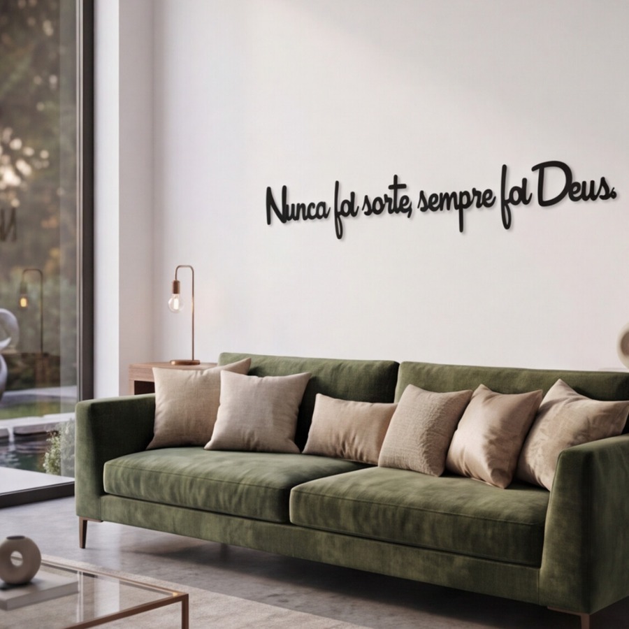 Palavra de Parede Nunca Foi Sorte Sempre Foi Deus em MDF Preto Quadro Decorativo Religioso Fé