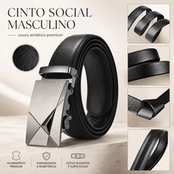 Cinto Social Masculino em Couro Sintético Luxo Catraca Reforçada Fecho Automático