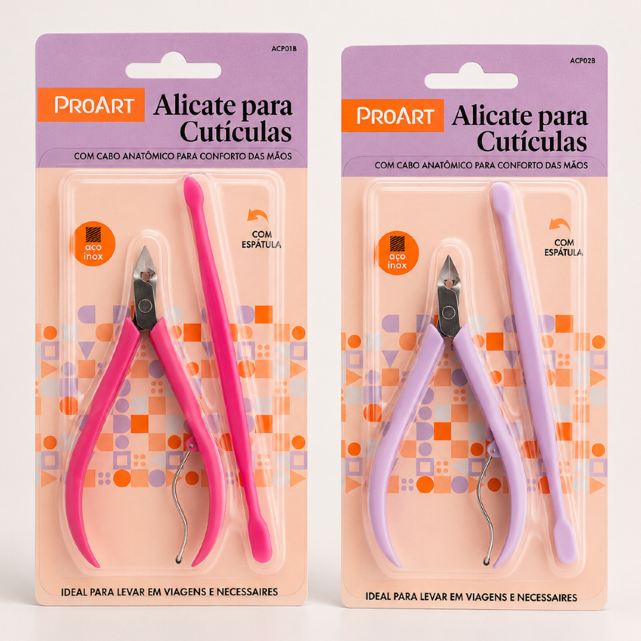 Alicate de Cutícula e Espátula ProArt Aço Inoxidável Kit Manicure Unhas