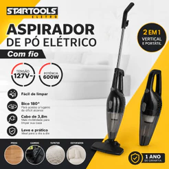 Aspirador de Pó Vertical 2 em 1 600W Com Fio 127V Portátil Filtro Lavável