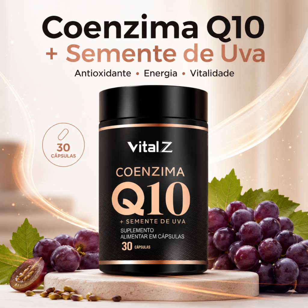 Coenzima Q10 + Extrato de Semente de Uva | Vital Z – Antioxidante, Energia e Saúde 30 Cáps