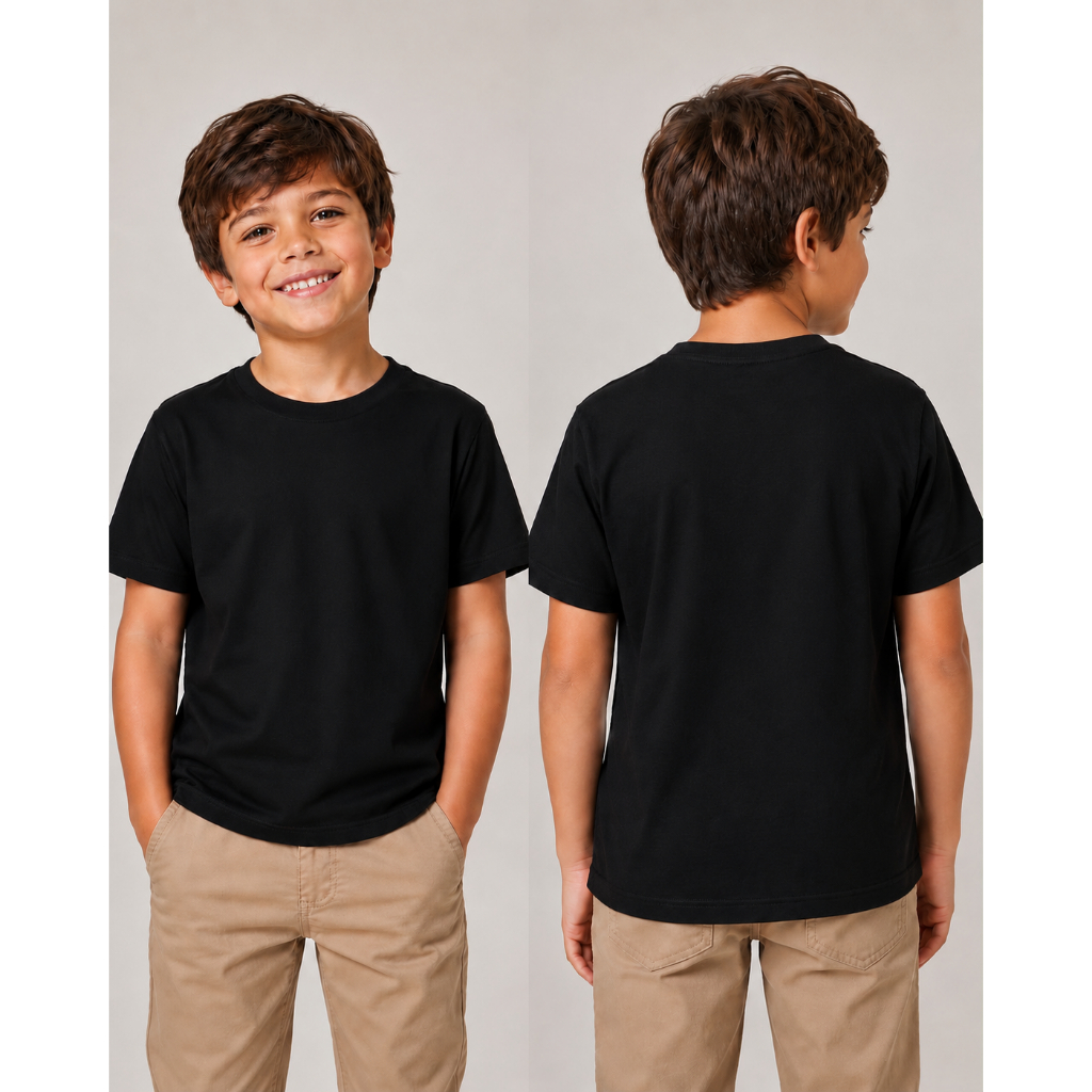 Camiseta Básica Criança/Infantil/Jovem escolar e Casual Lisa Preto e Branca Masculino e Feminina