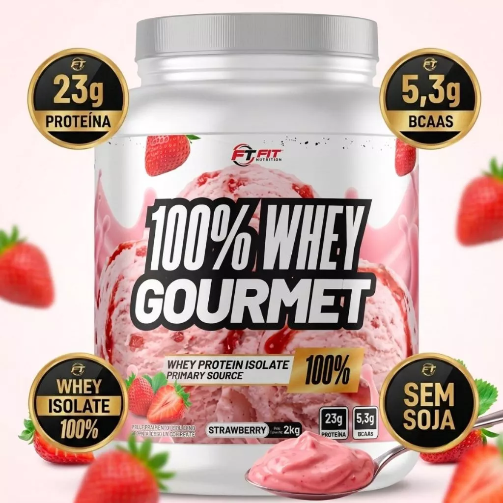 Whey Protein Gourmet 100% Concentrado e Isolado 900g Pote - Morango — imagem 1