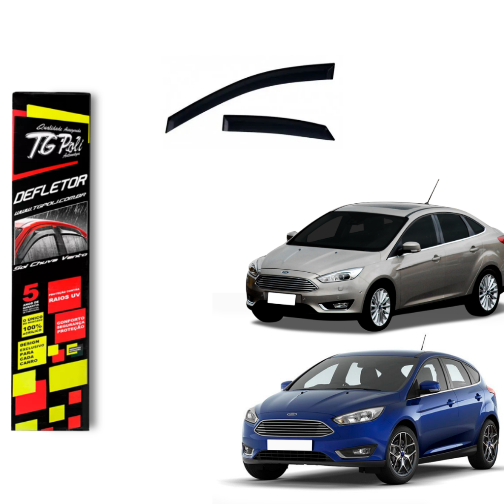 Calha de Chuva Ford Focus 2014 a 2019 4 Portas TG Poli Defletor Portas Protetor Janelas Fumê