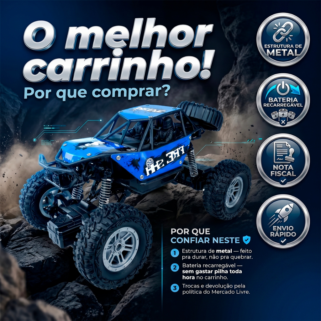 Carrinho Controle Remoto Recarregável 4x4 Off Road Recarregável USB 1:18 Brinquedo Infantil Menino — imagem 2 de 2