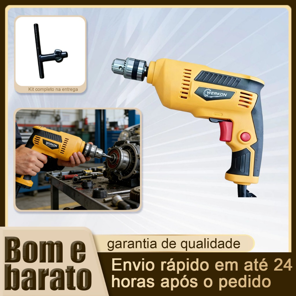 Furadeira de Impacto Elétrica 900W Bivolt 110/220V 3200RPM Mandril Metálico Ferramenta para Marcenaria