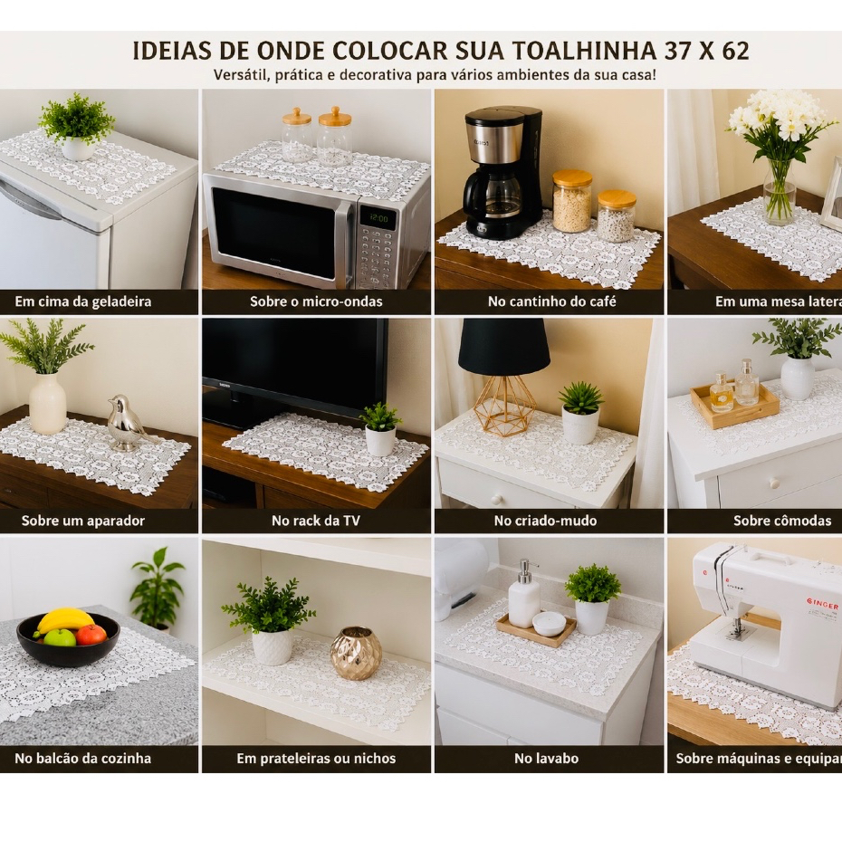 Kit 3 Toalhinhas De Renda Branca Multiuso 37x62 Decorativas - JCM