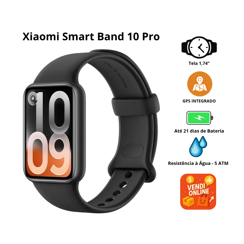 Relógio SmartWatch Xiaomi Smart Band 10 Pro AMOLED GPS 5ATM Bluetooth 150+ Espor
