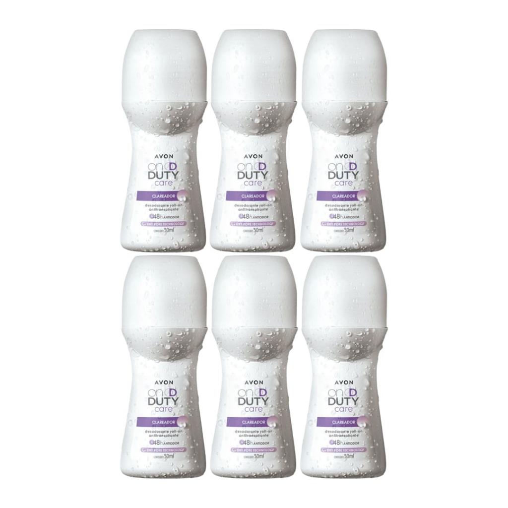 Kit com 6 Desodorante Roll-on On Duty Clareador - Avon.