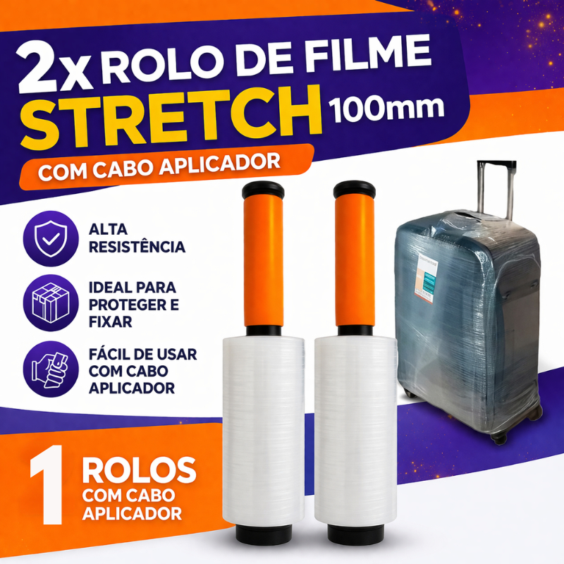 1 Rolo Mini Filme Stretch Com Cabo Giratorio 100mm X 0,25 Aurapack