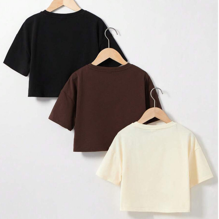 Kit Cropped Oversized Blusinha Feminina  Lisa Algodão Confortavel Cores Basicas Soltinhas Estilo Streetwear