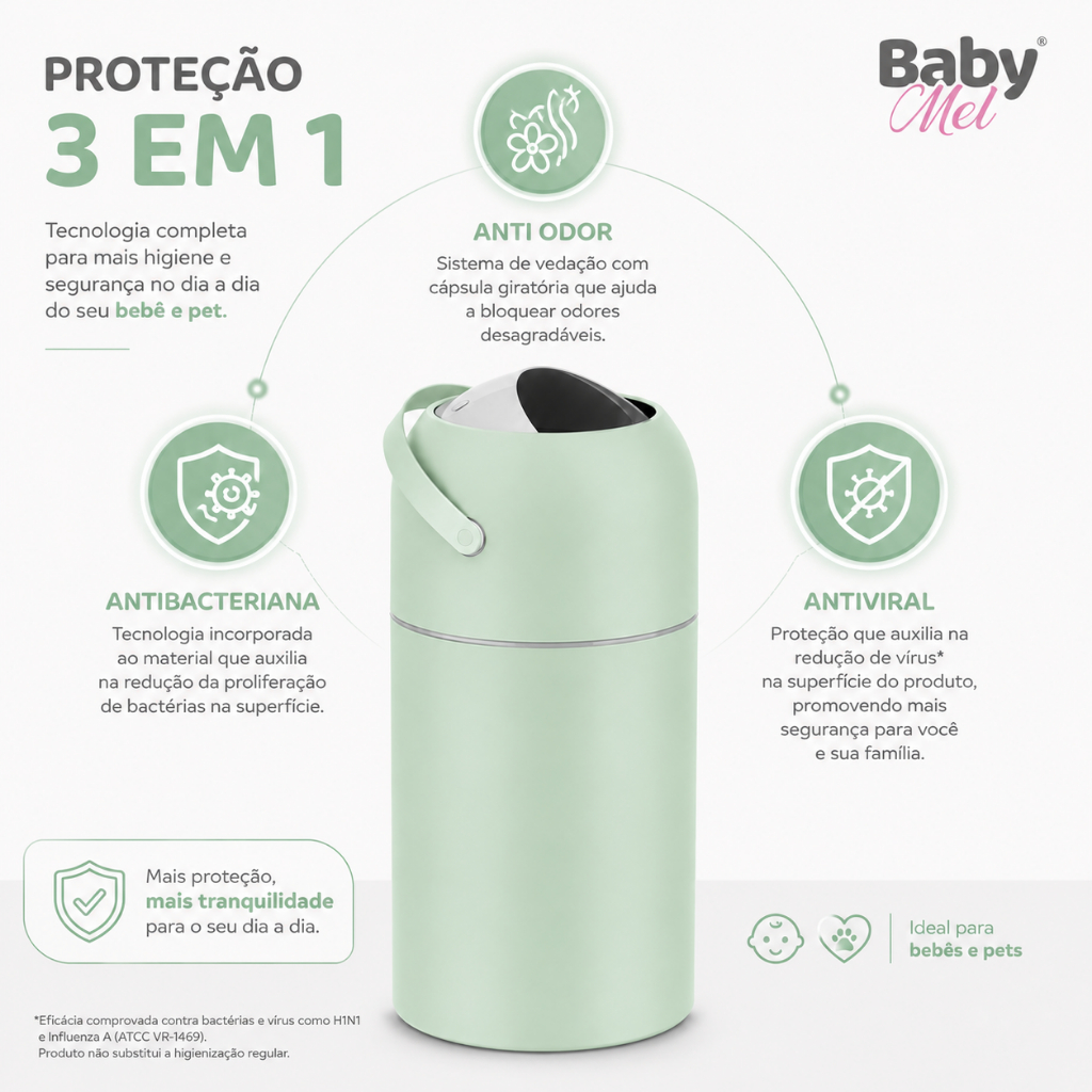 Lixeira Anti Odor Magica 10l Fralda Bebe Baby Mel Verde Antibacteriana — imagem 2 de 2