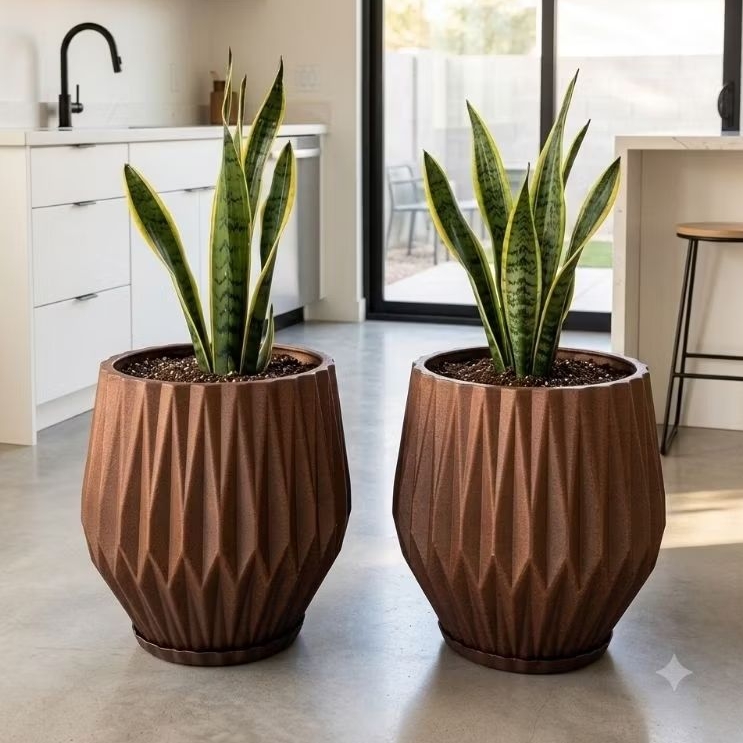 Kit 2 Vasos de Planta Polietileno Origami G Par Grande Geométrico 3D para Sala