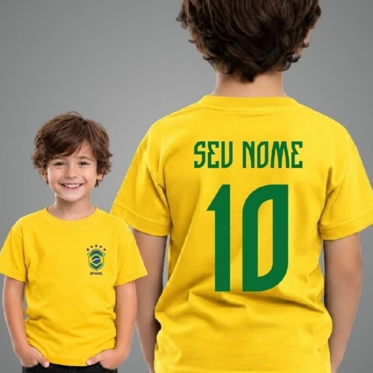 Camiseta  adulta e infantil personalizada com nome e número futebol brasil copa camisa 100% algodão