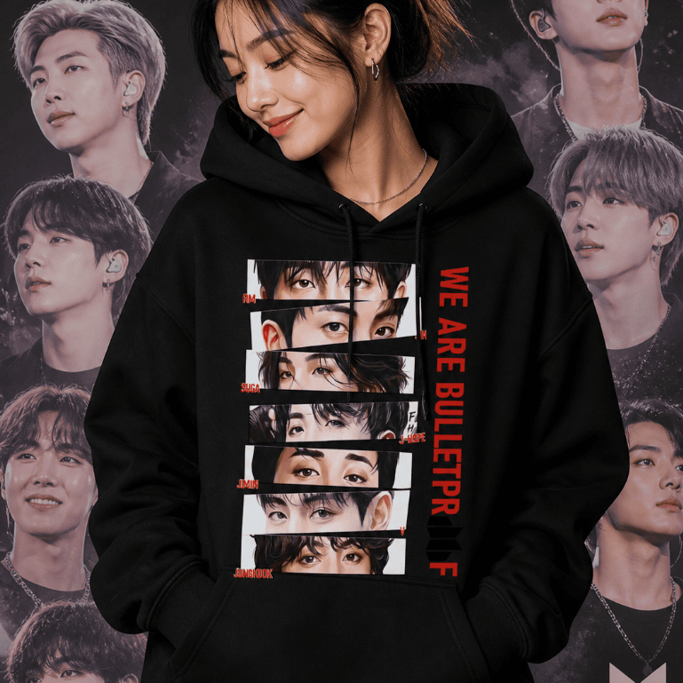 Blusa de Frio Moletom Canguru com Capuz Integrantes do Grupo de Kpop BTS Unissex