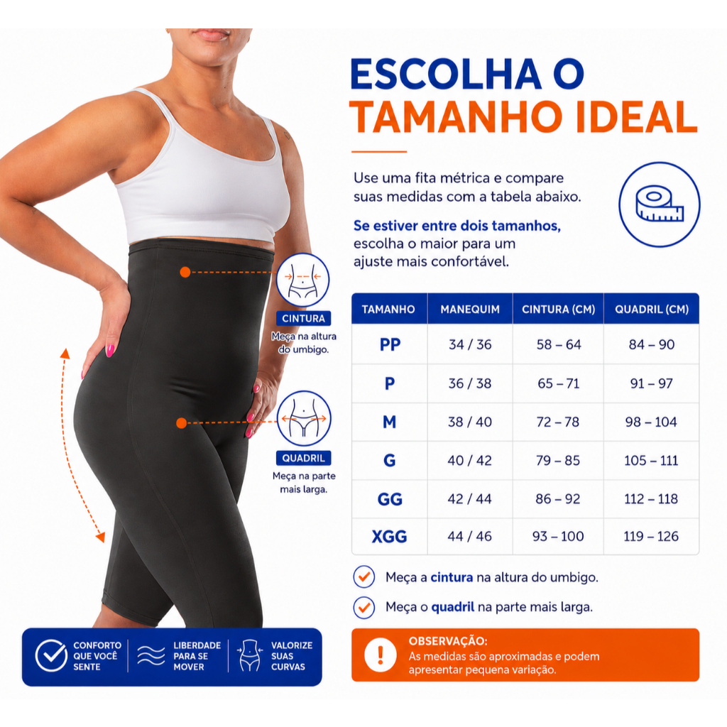 Bermuda Modeladora Preta Cinta Alta Compressão Abdominal Pós Cirúrgica Shorts Cintura Alta Feminina — imagem 2 de 2