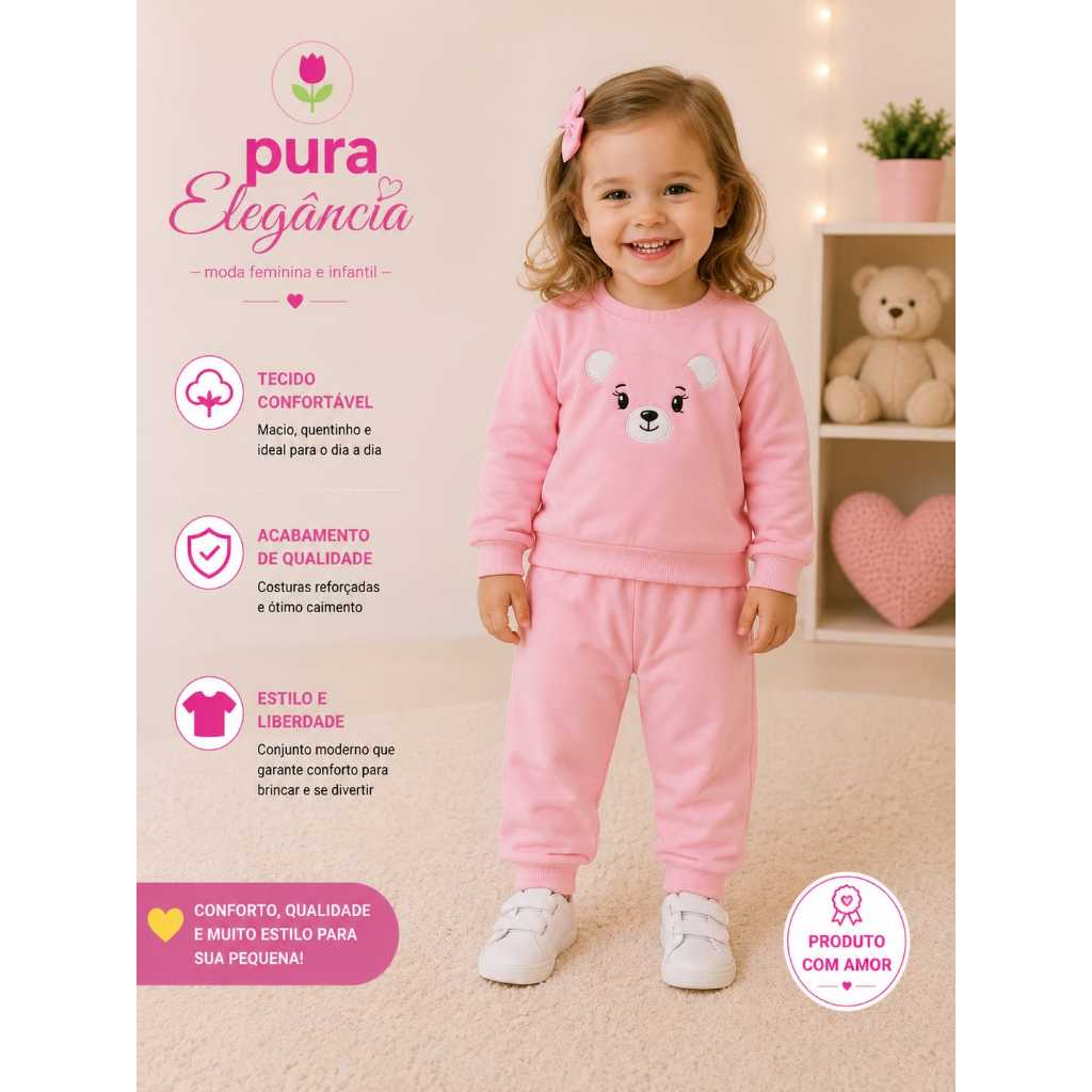 Conjunto Infantil Feminino Duzizo Moletom Estampado Tamanho G (8 - 12 meses)
