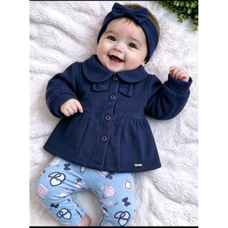 Conjunto infantil inverno bebê menina sobretudo quentinho em Soft e legging flanelada da marca Dila tamanho M