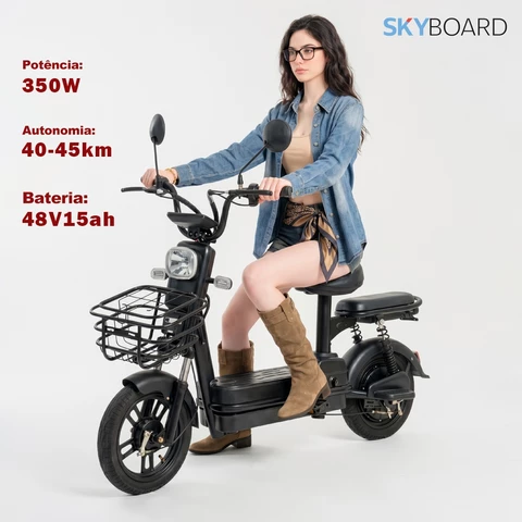 Bicicleta Elétrica SKYBOARD Atualizada Cullinan 350W 48V15Ah 45km Autonomia 150kg Carga 2 Assentos Garantia Um Ano