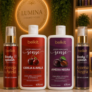 COMBO BELKIT Loção Hidratante + Body Splash - Ameixa Negra ou Cereja e Avelã Perfume Desodorante