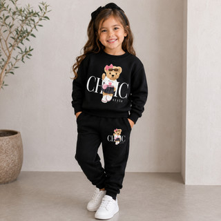 Conjunto infantil moleton urso bear chic suéter calça jogger flanelado quentinho