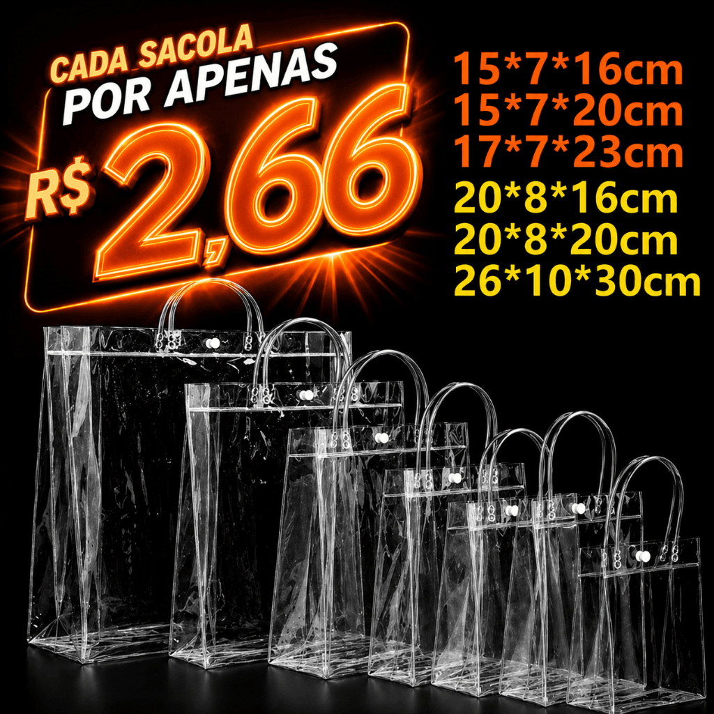 5/10/15 Sacolas de Presente PVC Transparente para Embalar Cestas de Presente com Alças