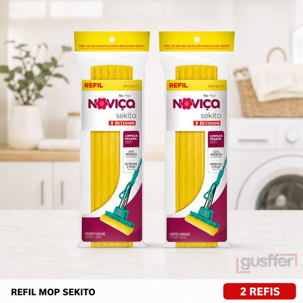 Refil Esfregão Mop Sekito Kit 2 Unidades Espuma PVA Amarela Reposição Original Bettanin Noviça
