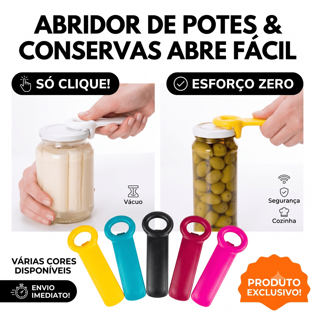 Abridor De Tampa Pote Vidro Frasco Conserva Abre Fácil Simples Prático à Vácuo